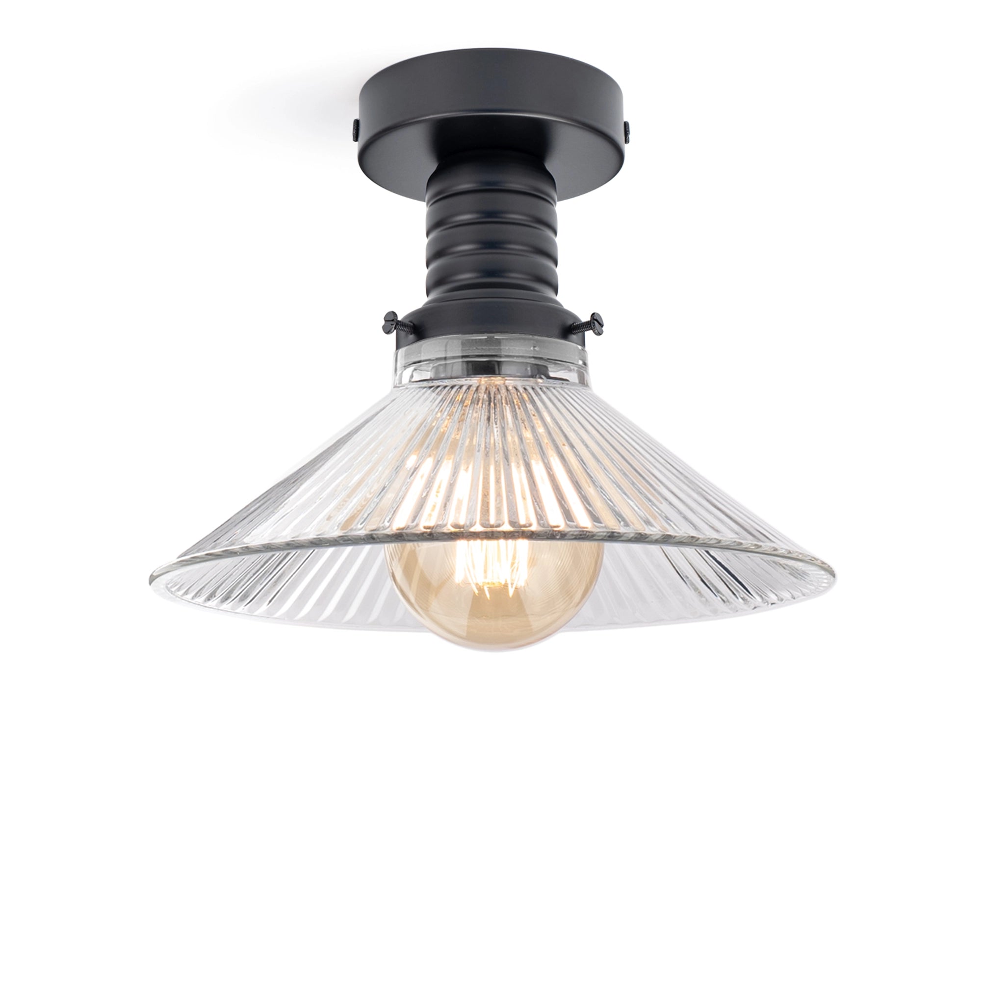 Pendant Retro Lamp in Ribbed Glass "Cone R Gold"