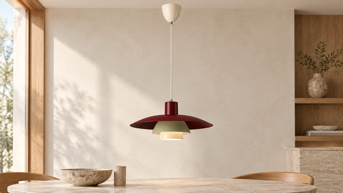 HDECO pendant light combining burgundy, pale green and ivory RAL colors
