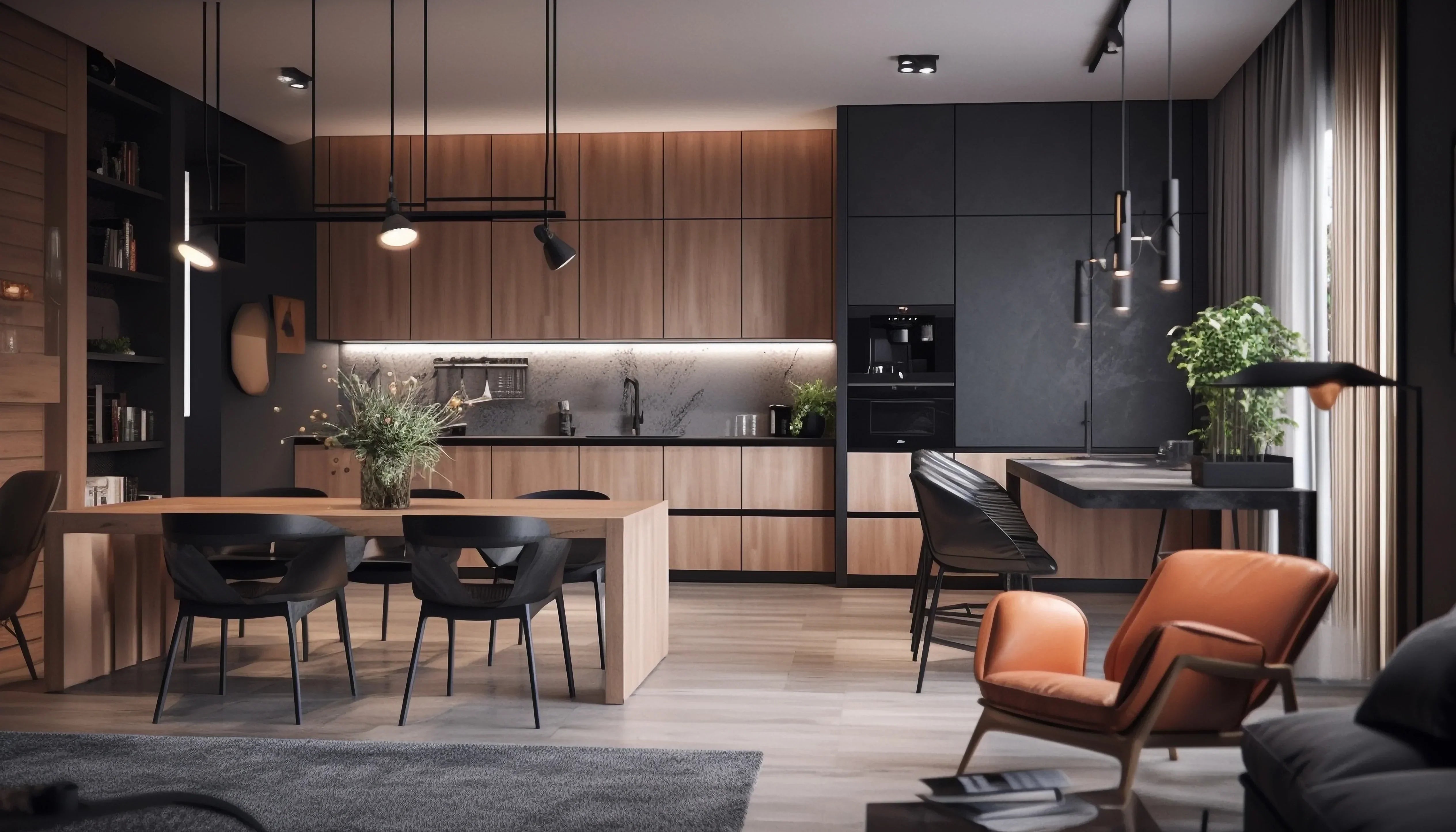 Kitchen lighting: how to combine a chandelier, under-cabinet lighting and spotlights?