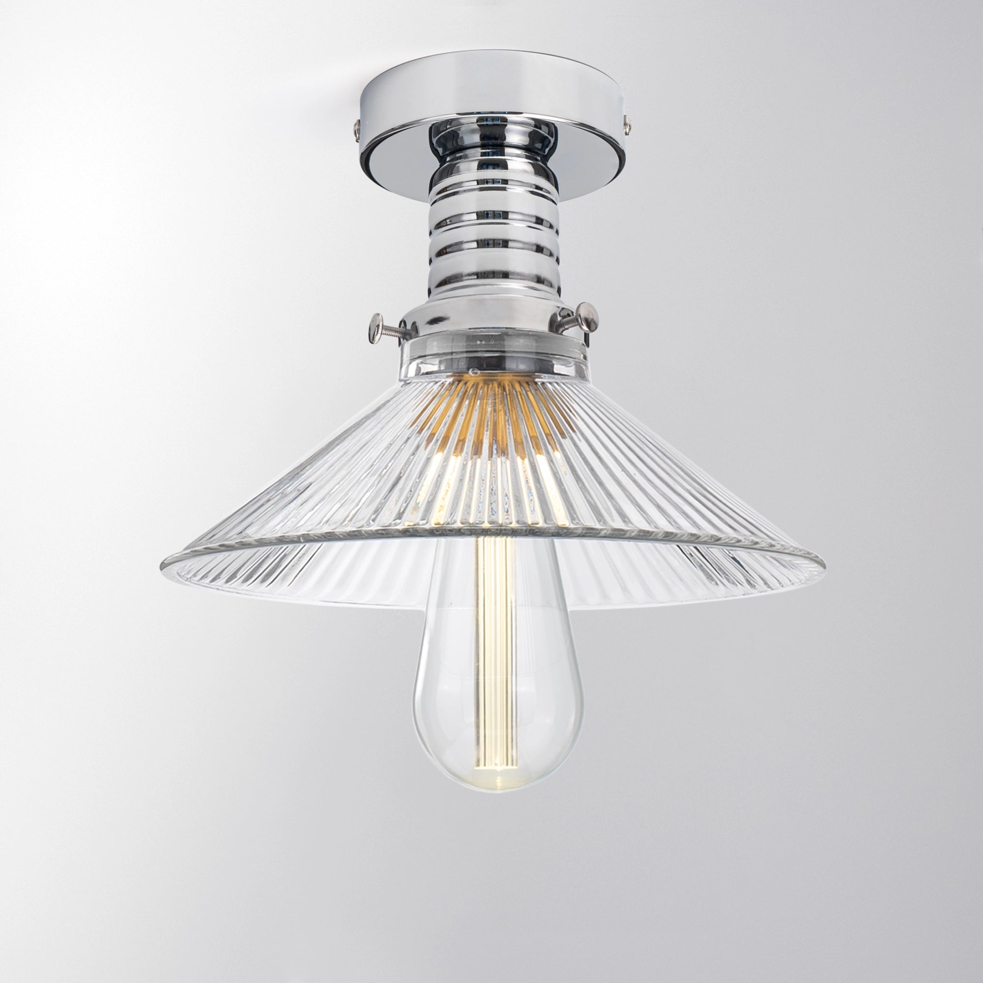 Pendant Retro Lamp in Ribbed Glass "Cone R Gold"