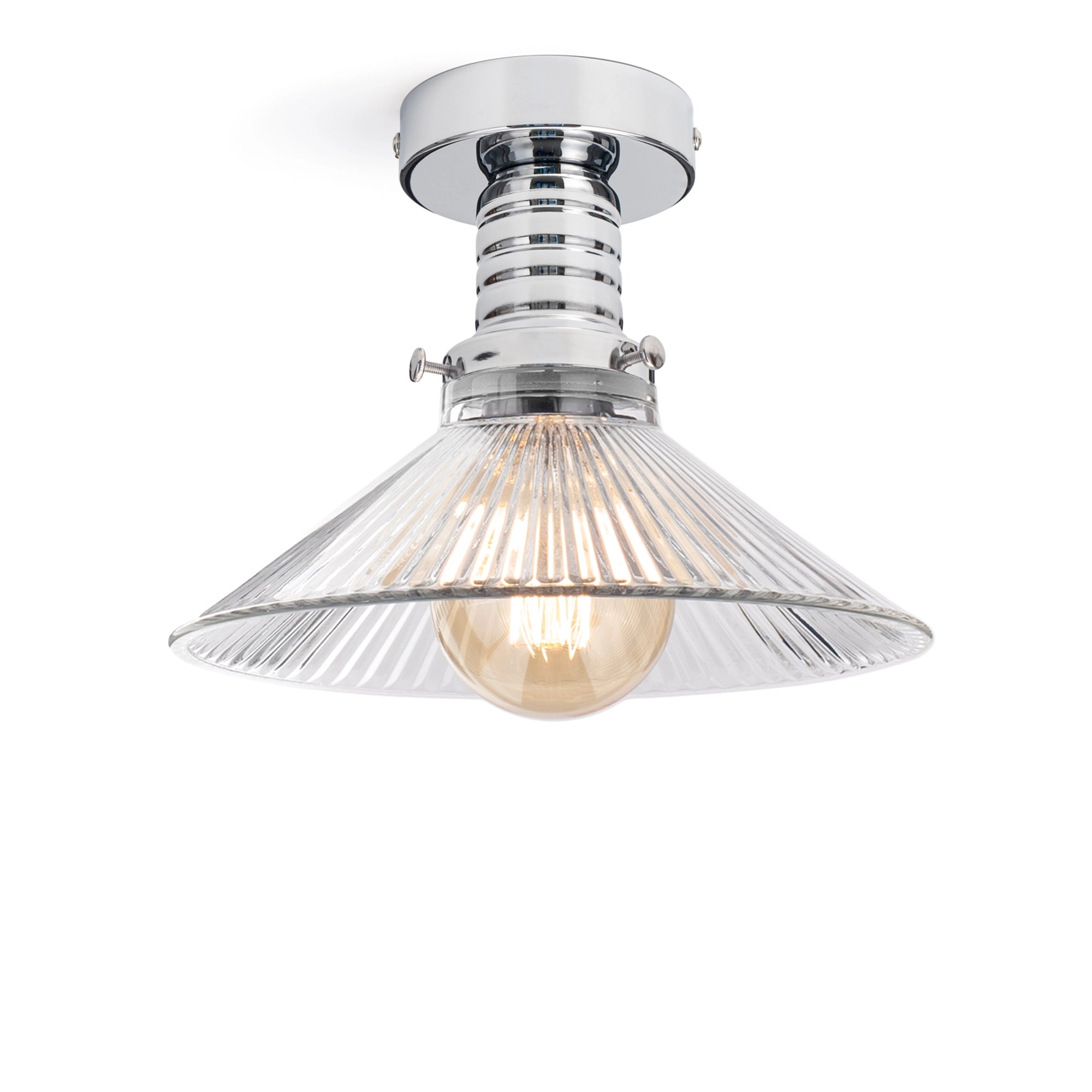 Pendant Retro Lamp in Ribbed Glass "Cone R Gold"