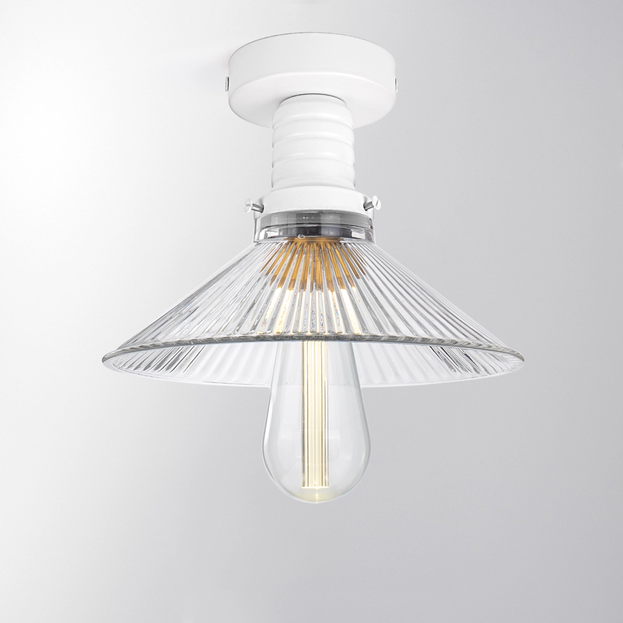 Pendant Retro Lamp in Ribbed Glass "Cone R Gold"