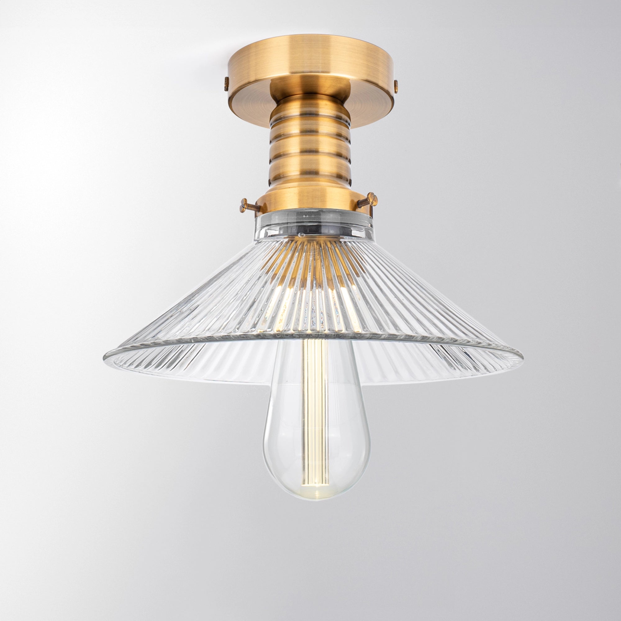 Pendant Retro Lamp in Ribbed Glass "Cone R Gold"